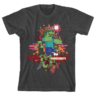 Minecraft Zombie Mixed Graphics Boy's Charcoal Heather T-shirt : Target