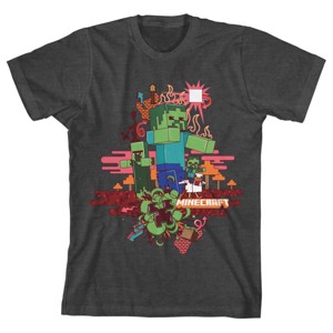 Minecraft Zombie Mixed Graphics Boy's Charcoal Heather T-shirt - 1 of 1