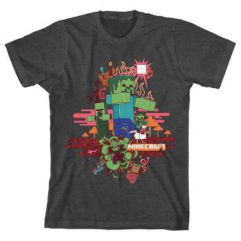 Minecraft Zombie Mixed Graphics Boy's Charcoal Heather T-shirt