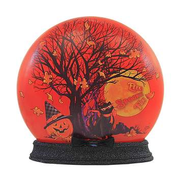 Stony Creek Spooky Tree Round Orb With Base  -  One Decorative Pre-Lit Orb 7.5 Inches -  Halloween Pre Lit  -   -  Glass  -  Orange