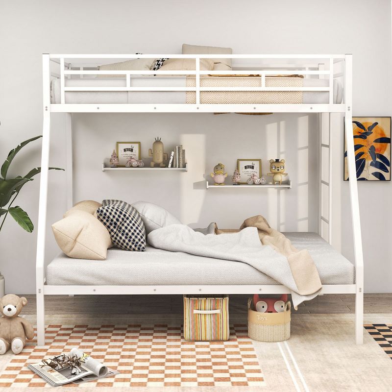 Costway Twin Over Full Bunk Bed w/Metal Frame and Ladder Space-Saving Design White\Black, 4 of 11