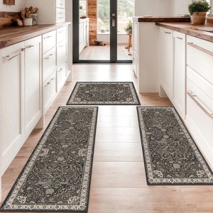 DOMETOUR Kitchen Rugs 3 Piece Set,Non Slip Machine Washable Kitchen Mats,Boho Vintage Kitchen Carpet - 1 of 4