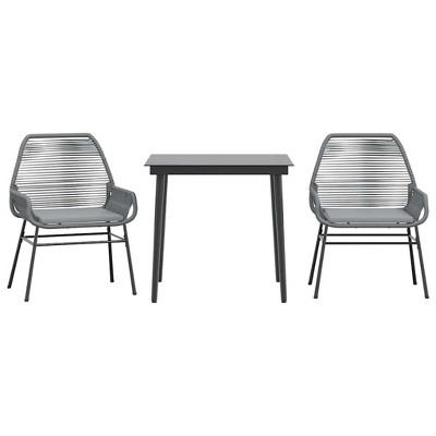 vidaXL Garden Dining Set Grey PE rattan 2-Seater Removable Covers