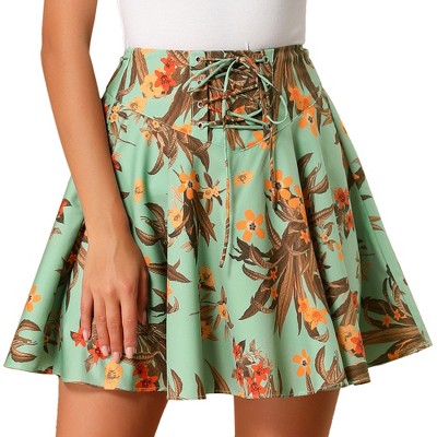 Womens Full Lace Stretchy Party Skirt Ladies Stretchy Floral Lace Skater Skirt 