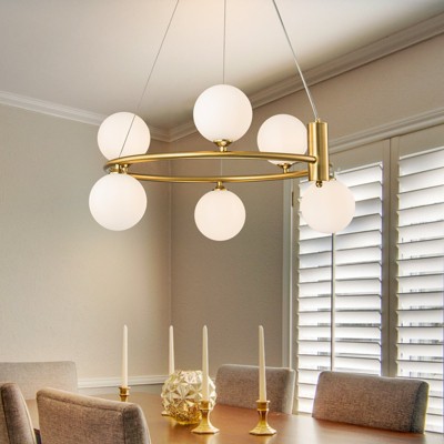 LLHZSY 6-Light Modern Sputnik Cluster Pendant Wagon Wheel Glass Globe Bubble Chandelier
