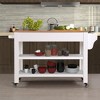 57 Inch Rolling Kitchen Island with Storage, Large Kitchen Cart with Solid OAK Wood Top & 2 Drawers, Kitchen Island Cart On Wheels Wine & Spice Rack - 3 of 4