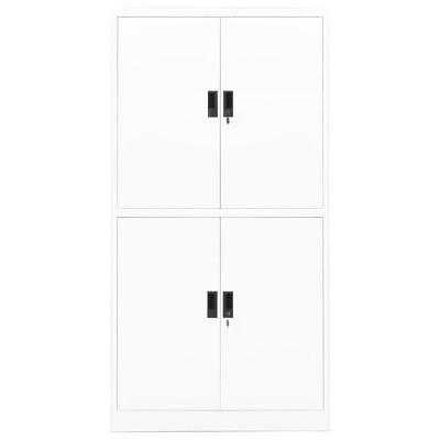 vidaXL Scandi-Style Steel Office Cabinet with 4 Doors, Adjustable Shelves, Lockable, White - Versatile File Storage Solution, 35.4"x15.7"x70.9".