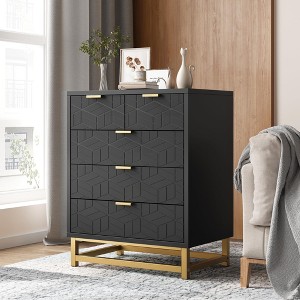 5-Drawer Dresser with Metal Legs – Modern White Chest of Drawers with Wide Storage, Bedroom/Living Room/Entryway Organizer - 1 of 4