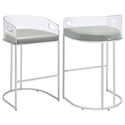 Gray Acrylic and Chrome Bar Stools with Leatherette Cushions