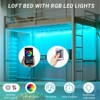 Karl Home White Twin Metal Loft Bed Frame with Wood Color Desk and LED Lights, Charging Station - 4 of 4