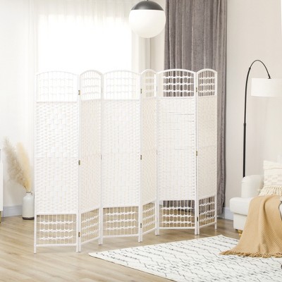 White 6-Panel Handwoven Folding Privacy Screen