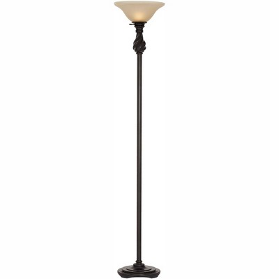 Regency Hill Traditional Torchiere Floor Lamp Hand Applied Black Bronze Swirl Font Amber Glass Shade for Living Room Uplight