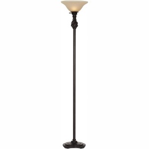 Regency Hill Traditional Torchiere Floor Lamp 70" Tall Hand Applied Black Bronze Swirl Font Amber Glass Shade for Living Room Uplight - 1 of 4