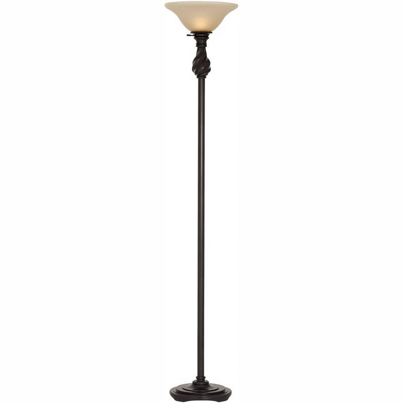 Regency Hill Traditional Torchiere Floor Lamp 70" Tall Hand Applied Black Bronze Swirl Font Amber Glass Shade for Living Room Uplight, 1 of 10