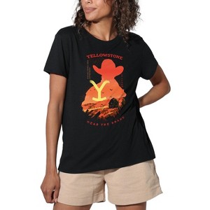 Women's Yellowstone Wear The Brand With Cowboy Silhouette Loose T-Shirt Black - 1 of 4