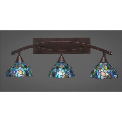 Toltec Lighting Bow 3 - Light Vanity in  Bronze with 7" Blue Mosaic Art Glass Shade