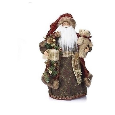 Roman 16.5" Decorative Burgundy, Brown & Gold Old World Father Christmas Tree Topper with Teddy - Unlit