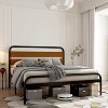 Mid-Century Modern King Bed Frame, Metal Platform with Wood Tone Headboard, No Box Spring Needed Quiet Design for Bedroom,Brown - 4 of 4