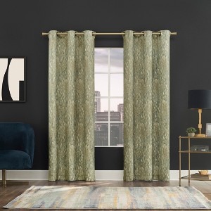 No. 918 1pc 48"x63" Harlowe Abstract Geometric Print Semi-Sheer Grommet Curtain Panel Harbor - 1 of 2