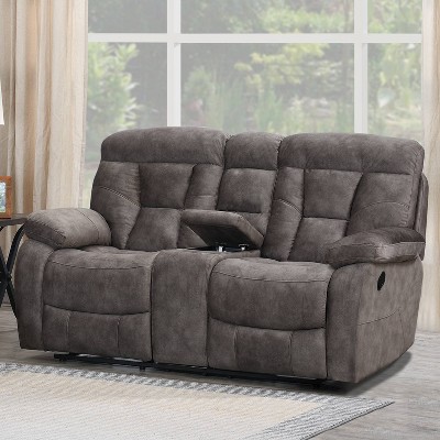 Gray Fabric Reclining Loveseat with Cup Holder and Console