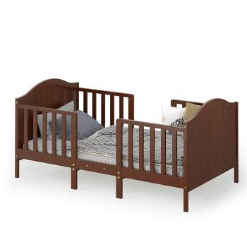 Tangkula 2-in-1 Convertible Toddler Bed Kids Wooden Bedroom Furniture w/ Guardrails