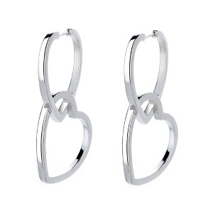 14K Gold and Sterling Silver Double Heart Drop Earrings - 1 of 4