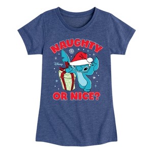 Girls' - Lilo and Stitch - Naughty Or Nice Christmas Fitted Short Sleeve Graphic T-Shirt - 1 of 4