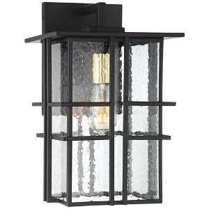 Possini Euro Design Arley Modern Outdoor Wall Light Fixture Black Geometric Frame 16" Seedy Glass for Post Exterior Barn Deck House Porch Yard Patio - 1 of 4