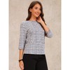 INSPIRE CHIC Women's Tweed Plaid 3/4 Sleeve Pearl Button Decor Casual Blouse - 2 of 4