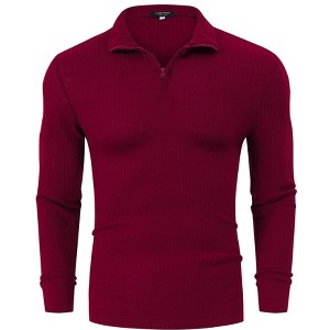 Clearlove Men's Polo Shirt Quarter Zip Up Casual Stretch Lightweight Mock Neck Knitwear - 1 of 4