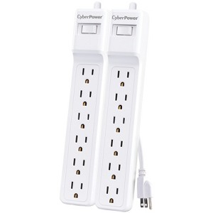 CyberPower® MP1073SS 2-Pack of Essential Surge-Protector 6-Outlet Power Strips, 2-Foot Cord in White - 1 of 4