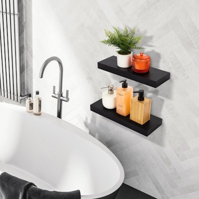 Black Rectangular Floating Wall Shelves Set of 3