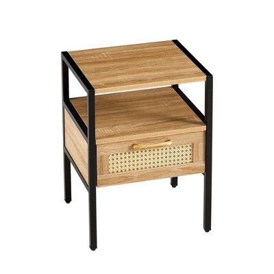 NicBex Modern Nightstand Bedside End Table with Rattan Woven Drawer for Bedroom & Living Room