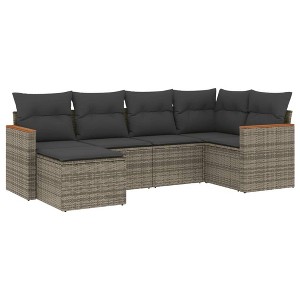 vidaXL 6 Piece Patio Sofa Set with Cushions - Gray Poly Rattan Without Table - 1 of 4