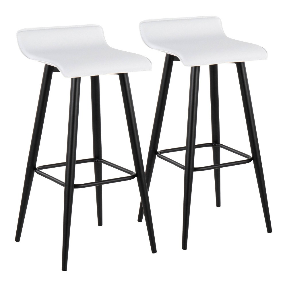 Set of 2 Ale Faux Leather/Steel Barstools Black/White - LumiSource: Upholstered Rectangle, Fixed Height, 250lbs Capacity