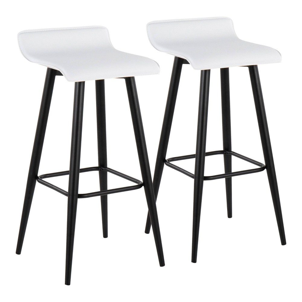 Photos - Chair Set of 2 Ale Faux Leather/Steel Barstools Black/White - LumiSource