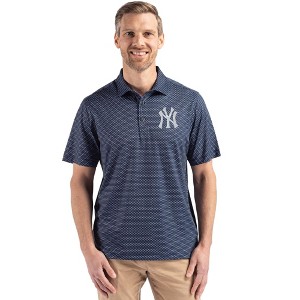 New York Yankees Cutter & Buck Pike Eco Shadow Check Print Recycled Mens Polo - 1 of 1