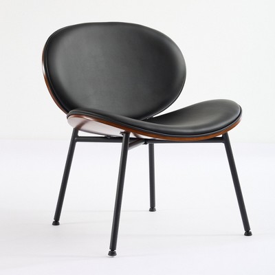 Vynxaria Black Mid-Century Modern Shell Accent Chairs - Tripod Design, Walnut Finish