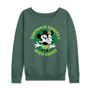Women's - Disney - Shamrock Wishes Irish Kisses Lightweight French Terry Wide Neck Long Sleeve Shirt - 1 of 4