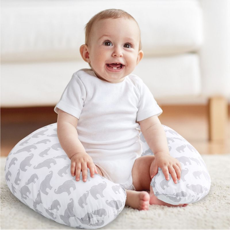 The Peanutshell Nursing Pillow for Breastfeeding, Gray and White Elephant, 4 of 9