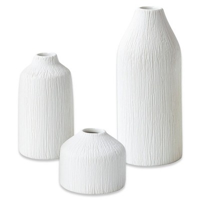 White Textured Ceramic Boho Bud Vase Set of 3