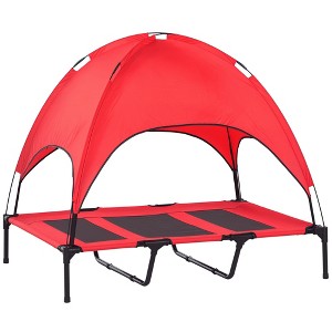 PawHut Elevated Portable Dog Cot Pet Bed with UV Protection Canopy Shade, 48 inch, Red - 1 of 4