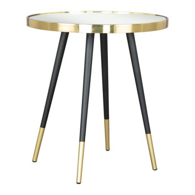 HomeRoots 20" Gold and Black Mirrored Glass and Iron Round End Table