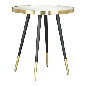 HomeRoots 20" Gold and Black Mirrored Glass and Iron Round End Table - 1 of 4