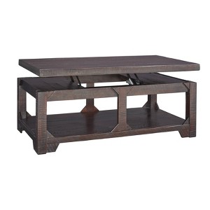 Rogness Coffee Table with Lift Top Rustic Brown - Signature Design by Ashley: Pine Wood, Distressed Finish, Storage Shelf - 1 of 4