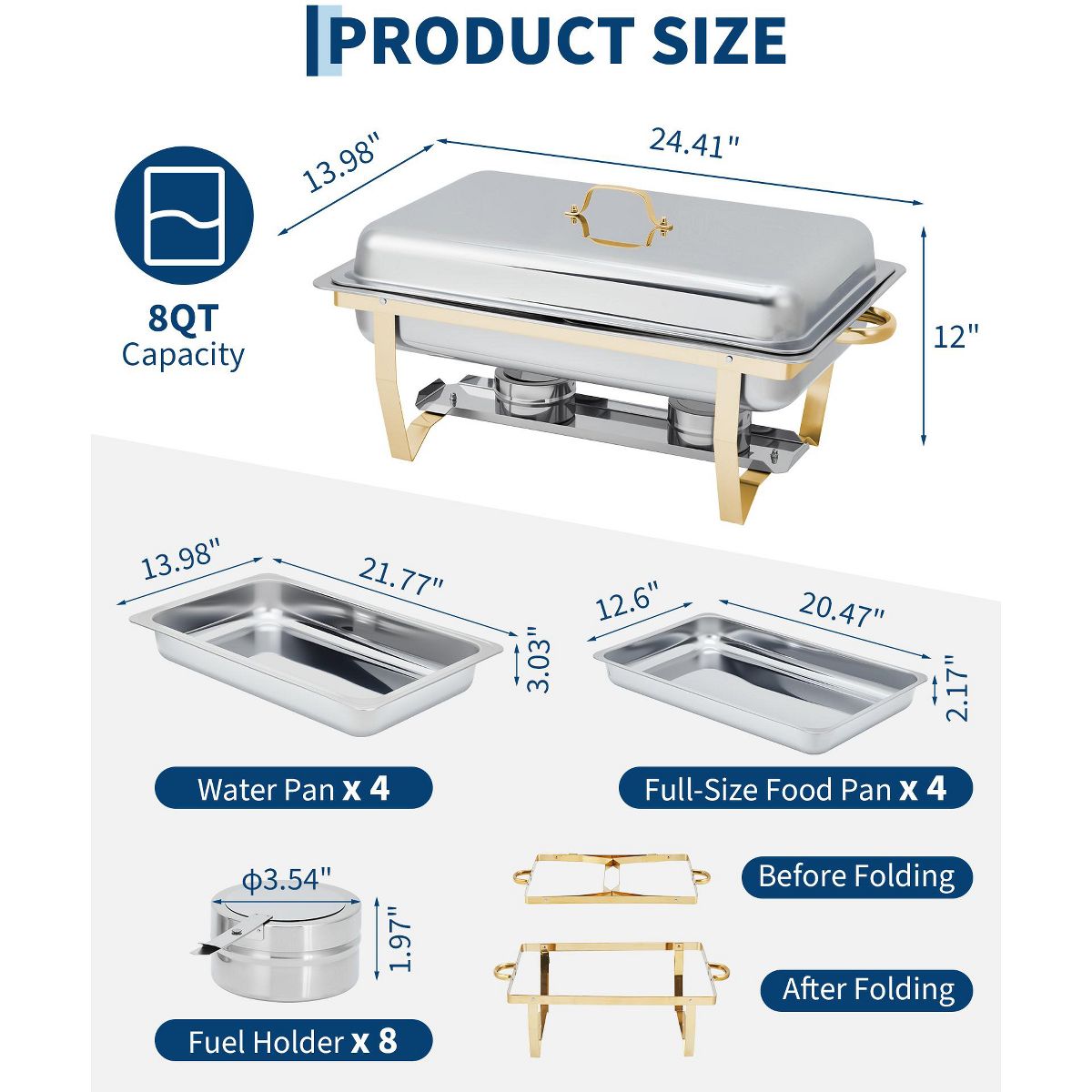 Garvee Chafing Dishes for Buffet Set of 2, 8QT Stainless Steel Rectangular Chafer with Lid, Buffet Server Food Warmer for Parties Catering, Silver - thumbnail 2