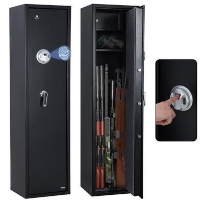 5-6 Gun Safe for Rifles & Pistols ¨C Large Biometric & Digital Keypad Gun Cabinet with Adjustable Rifle Rack & Removable Shelf