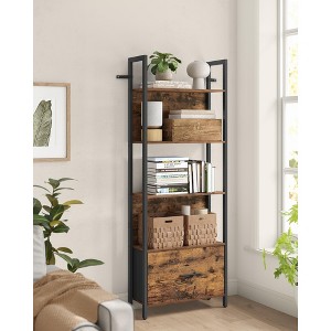 5 - Tier Industrial Bookshelf with Drawer-Steel Frame, 9.4" x 23.6" x 65",Rustic Brown and Black Finish - 1 of 4