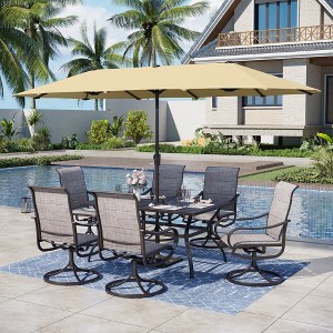 Captiva Designs 7pc Outdoor Rectangle Steel Dining Table & Sling Swivel Chairs & Beige Umbrella - 1 of 4