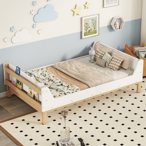 Twin Size Platform Bed with Built-in Bed-end Book Storage Rack, Headboard, Footboard and Safeguard Boards-ModernLuxe - 1 of 4